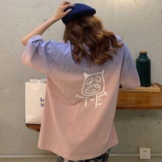 Cartoon Print Gradient Elbow-sleeve T-shirt