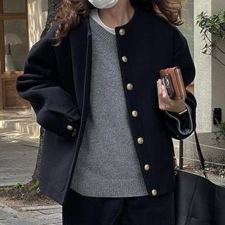 Long-sleeve Buttoned Woolen Jacket