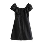 Ruffled Buttoned Short-sleeve Mini A-line Dress