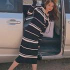Striped Long-sleeve Hooded Knit Dress