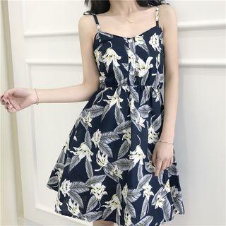 Flower Print Spaghetti Strap A-line Dress