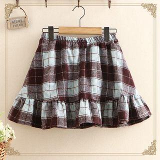 Plaid Frill Hem A-line Skirt