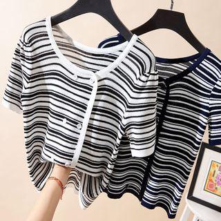 Double-breasted Striped Short-sleeve Cardigan