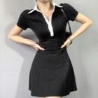 Short-sleeve Contrast-collar A-line Mini Dress