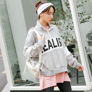 Plus Size Zip-front Letter Print Pullover