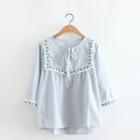 Bow Accent Applique 3/4 Sleeve Top