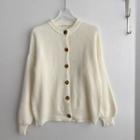 Long-sleeve Plain Cardigan Off-white - One Size