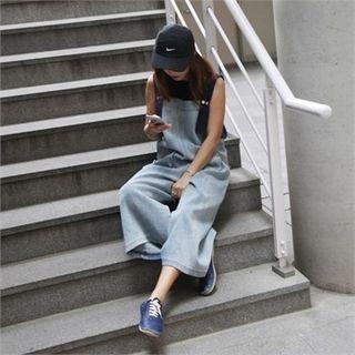 Contrast-strap Denim Jumpsuit