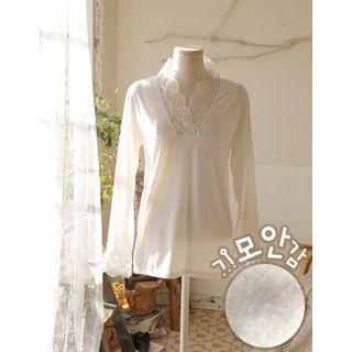 Lace-trim Napped Top