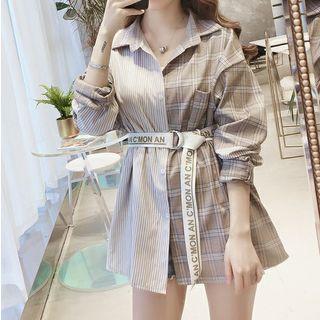 Inset Long-sleeved Shirt & Lettering Belt