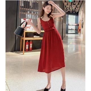 Spaghetti Strap Frill-trim Midi A-line Sundress