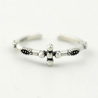 925 Sterling Silver Cross Open Ring Ring - Silver - One Size