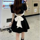 Short-sleeve Cutout Ribbon A-line Mini Dress