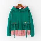Embroidered Pocket Striped Panel Hoodie