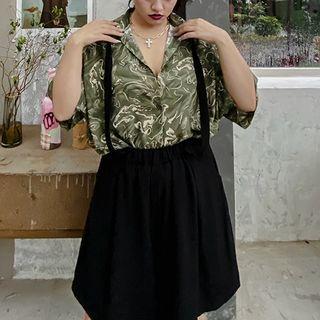 Elbow-sleeve All-over Print Chiffon Shirt