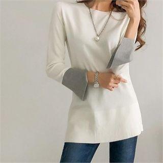 Contrast Slit-cuff Knit Top