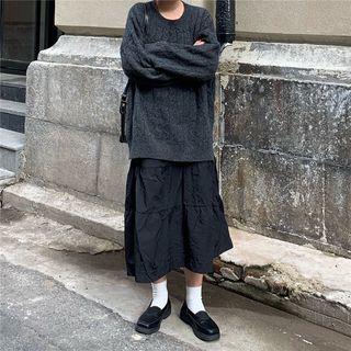 Oversize Plain Cable Knit Sweatshirt / High-waist Plain Layered A-line Dress