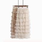 Ruffled-trim Layered Mesh Midi Skirt