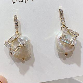 Rhinestone Square Faux Pearl Dangle Earring As Shown In Figure - One Size