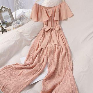 Ruffled Off-shoulder Wide-leg Jumpsuit