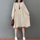 Long-sleeve Ruffled V Neck Midi Dress
