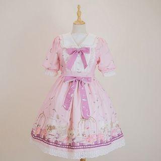 Short-sleeve Print Lolita Midi A-line Dress
