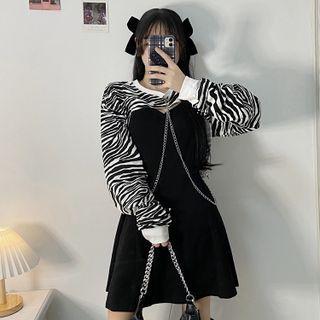 Zebra Print Crop Sweatshirt / Spaghetti Strap Dress