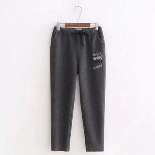 Fish Bone Embroidered Straight-fit Pants