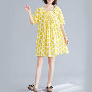 Dotted Square-neck Short-sleeve Medium Maxi Dress