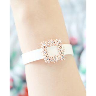 Rhinestone-buckle Faux-leather Bracelet
