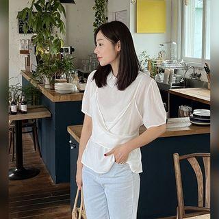 Inset Wrap Top Crinkled Blouse