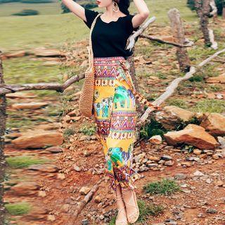 Pattern Maxi Skirt Yellow - One Size