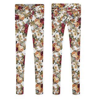 Floral Print Elastic Skinny Pants