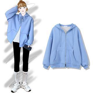 Fleece Lined Zip Hoodie Blue - One Size