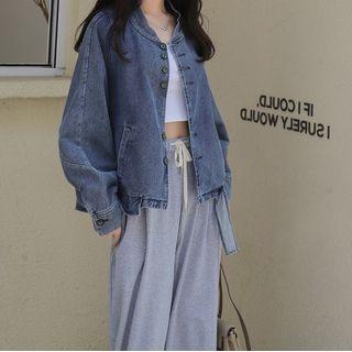 Stand-collar Oversize Denim Jacket