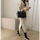 Turtle-neck Slit-side Long Knit Dress