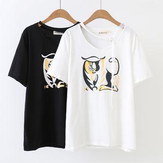 Print Short-sleeve Choker T-shirt