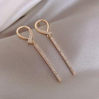 Rhinestone Bar Dangle Earring 1 Pair - Silver Needle - As Shown In Figure - One Size