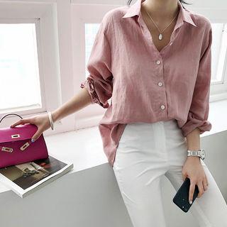 Long-sleeve Plain Linen Shirt