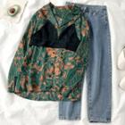 Cropped Camisole Top / Flower Print Shirt / Straight-cut Jeans