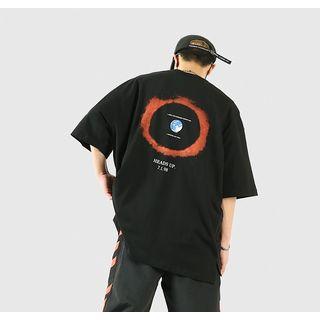 Earth Print Elbow-sleeve T-shirt