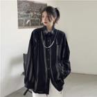 Set: Long-sleeve Striped Shirt + Chain Necklace