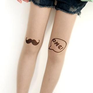 Mustache & Omg Print Tights Nude - One Size