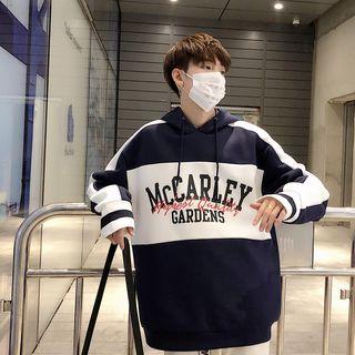 Color Block Lettering Loose-fit Hooded Sweater