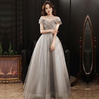 V-neck Glitter A-line Evening Gown