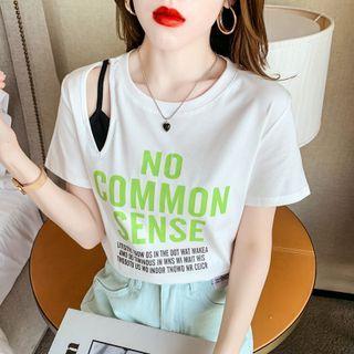 Mock Two-piece Cutout Lettering T-shirt