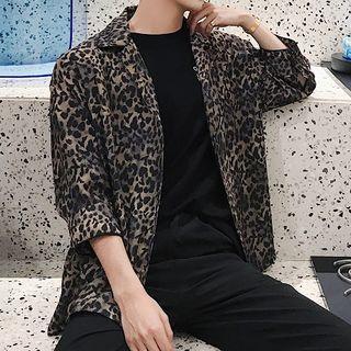 3/4-sleeve Leopard Print Shirt