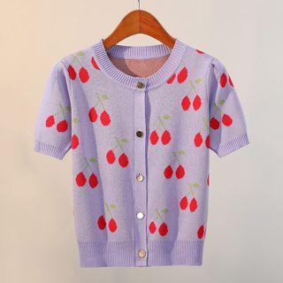 Cherry Print Short-sleeve Knit Top Purple - One Size