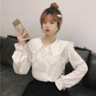 Peter Pan Collar Lace Mesh Long-sleeve Top