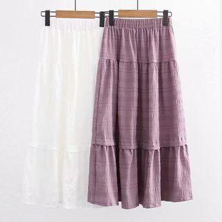 Tiered Midi A-line Linen Skirt